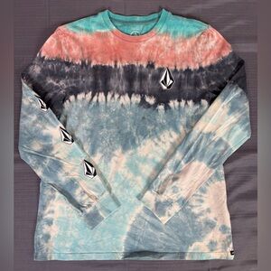Volcom Tie Dye Long Sleeve Shirt Men’s Medium Modern Fit Stone Logo Skate Tee